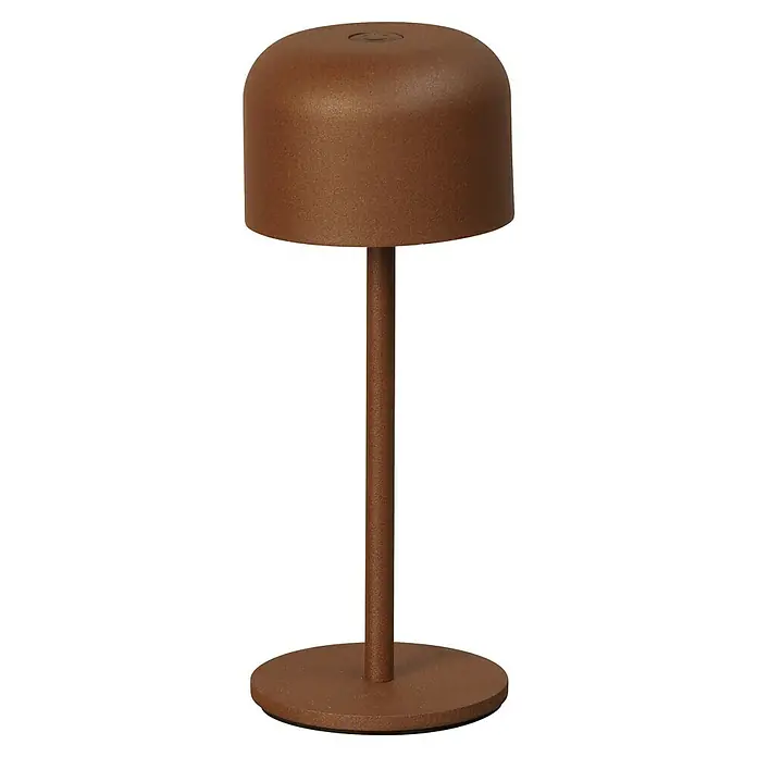 FHL easy Akku-Tischleuchte Finley - 1 W, L x B x H: 8,7 x 8,7 x 22 cm, Rost, Warmweiß - Brauner, texturierter Hutständer mit abgerundeter Oberseite, Stange und rundem Fuß.
