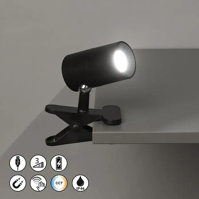 FHL easy Magnetic LED-Klemmleuchte - L x B x H: 11 x 7,5 x 13 cm - Schwarzer Klemm-LED-Strahler leuchtet hell.