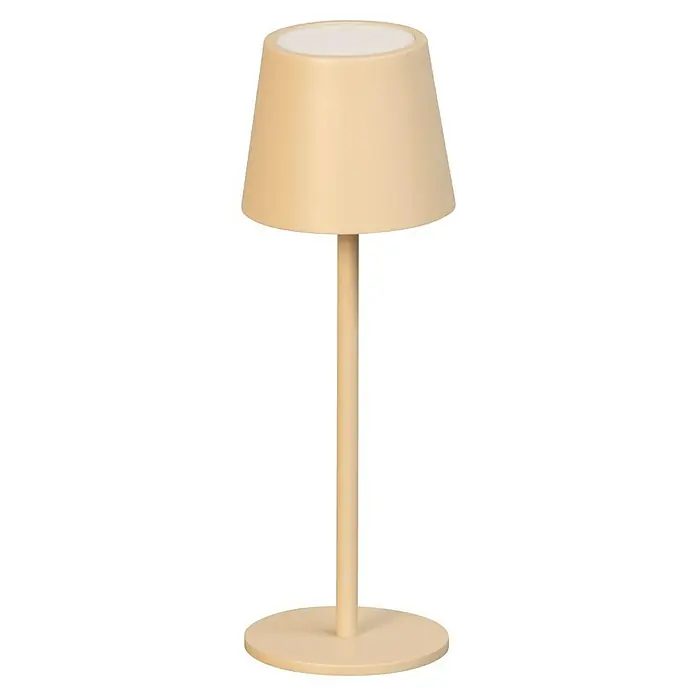 FHL easy Akku-Tischleuchte Roxi - 1,5 W, L x B x H: 9 x 9 x 27,5 cm, Sandfarben, Warmweiß - Hellbeige konische Tischlampe mit zylindrischem Ständer und rundem Fuß.