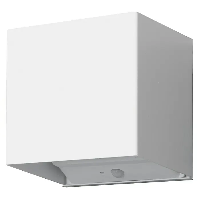 FHL easy Akku-Wandleuchte - 5,5 x 10 x 10 cm, Sandweiß, Warmweiß, 2 W, IP44 - Weiße quadratische Außenwandleuchte mit integriertem Bewegungsmelder.