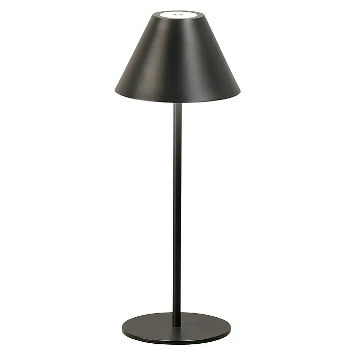 FHL easy Akku-Tischleuchte Kano - 2 W, L x B x H: 14 x 14 x 36 cm, Sandschwarz, Warmweiß - Schwarze Tischlampe mit konischem Schirm, schlankem Stiel und rundem Fuß. Leuchtet von oben.