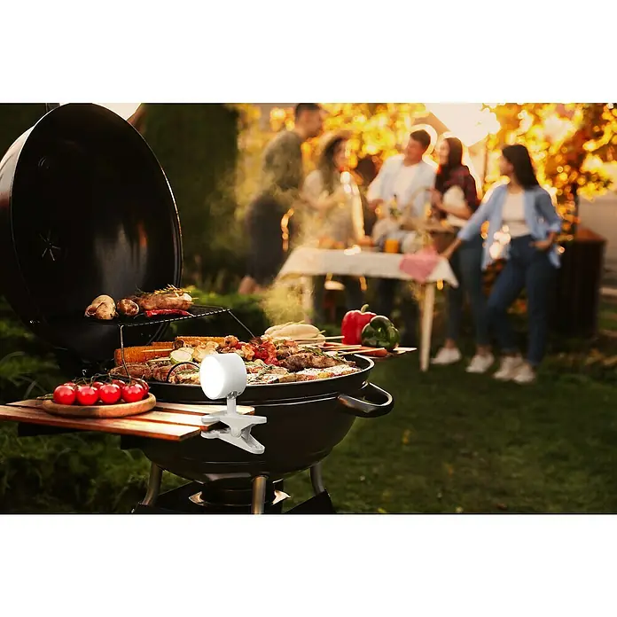 FHL easy Magnetic LED-Klemmleuchte - L x B x H: 7,5 x 7,5 x 11 cm - Weißes Klemmlicht am Grill, beleuchtet das Grillgut beim Kochen.