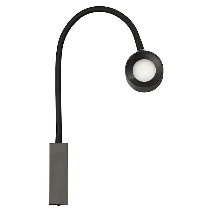 FHL easy Magnetic Akku-Wandleuchte Flex - 1,5 W, L x B x H: 7,5 x 7,5 x 40 cm, Sandschwarz - Schwarze flexible Schwanenhals-LED-Leuchte mit rechteckigem Sockel und rundem Leuchtkopf.