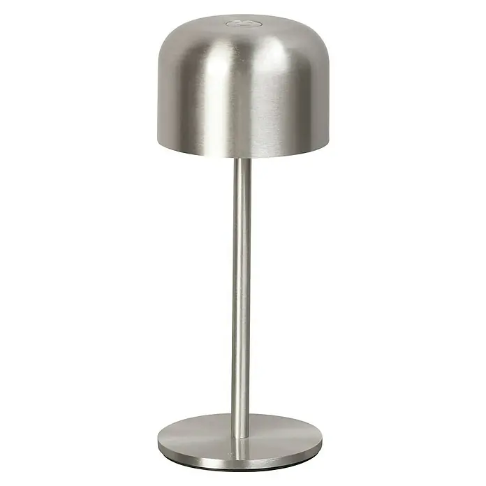 FHL easy Akku-Tischleuchte Finley - 1 W, L x B x H: 8,7 x 8,7 x 22 cm, Silber, Warmweiß - Tischleuchte aus gebürstetem Edelstahl mit Kuppelschirm, zylindrischem Ständer und rundem Fuß.