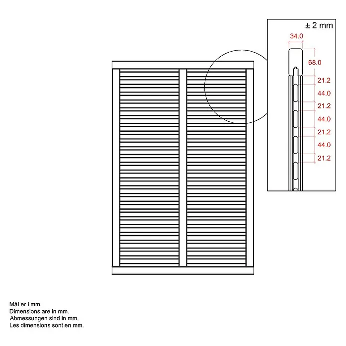 Plus Sichtschutzelement Harmoni - 120 x 180 cm, Weiß (RAL 9010) - Abbildung eines Rollladens mit seitlicher Detailansicht und Maßangaben, die die Konstruktion und Abmessungen des Produkts veranschaulichen.
