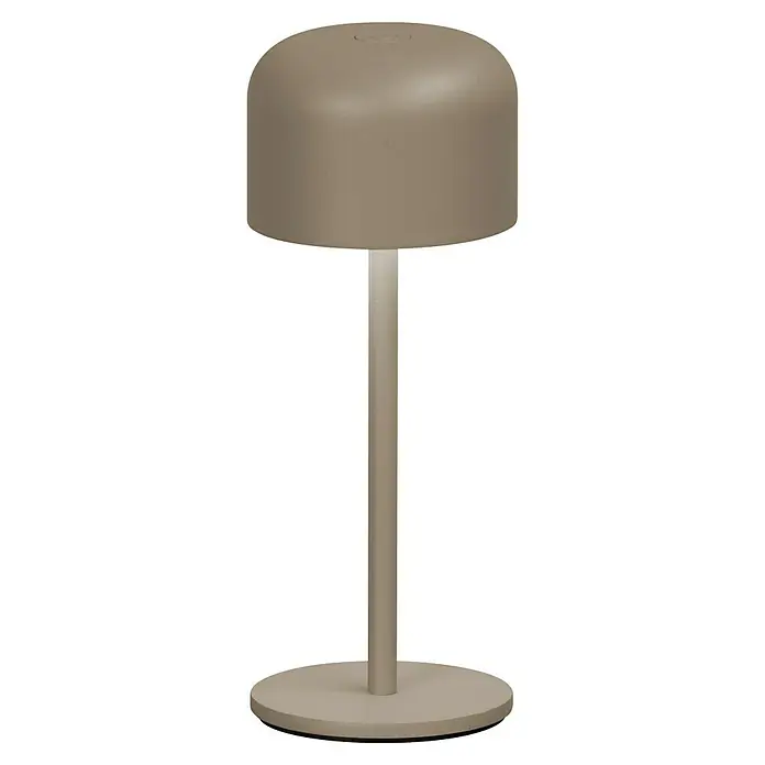 FHL easy Akku-Tischleuchte Finley - 1 W, L x B x H: 8,7 x 8,7 x 22 cm, Greige, Warmweiß - Hellgraue matte Tischleuchte mit zylindrischem Ständer und abgerundetem Diffusor auf rundem Fuß.