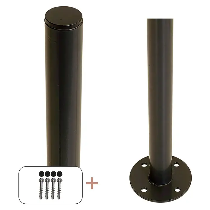 Plus Zaunpfosten mit Fuß und Schrauben - Höhe: 96 cm, Durchmesser: 4,24 cm, Grauschwarz, Stahl - Schwarze Metalltischbeine mit Schrauben und Sockel zur einfachen Montage und stabilen Tischkonstruktion.
