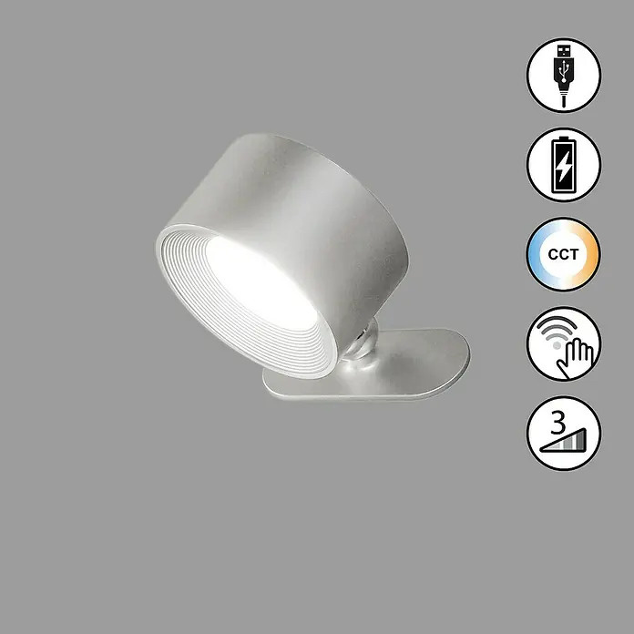 FHL easy Magnetic Akku-Wandleuchte - 9,5 x 8 x 4,5 cm, Silber, Mehrfarbig, 2 W, IP20 - Silberner verstellbarer LED-Strahler mit integriertem Akku, variabler Lichtfarbe und 3-Stufen-Dimmung.