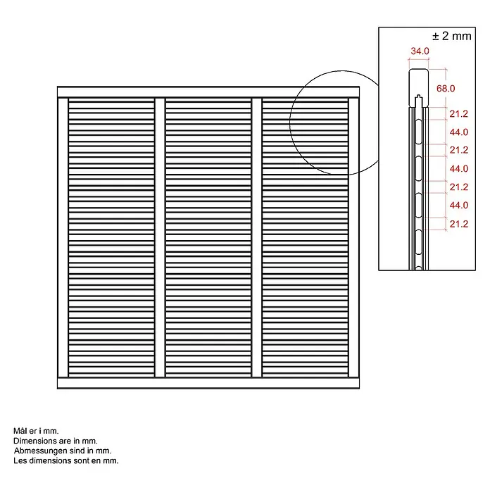 Plus Sichtschutzelement Harmoni - 180 x 180 cm, Umbragrau (RAL 7022) - Technische Zeichnung eines Jalousieprofils mit Maßangaben für die Herstellung oder Reparatur.