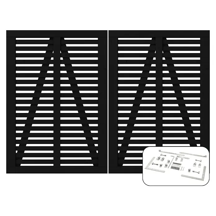 Plus Zauntor Harmoni inkl. Beschläge - 200 x 140 cm, Schwarz (RAL 9005) - Schwarzes Zaunelement mit Beschlägen für die Montage, ideal für den Garten oder als Sichtschutz. Robuste Ausführung für langlebige Stabilität.