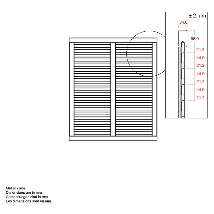 Plus Sichtschutzelement Harmoni - 120 x 140 cm, Umbragrau (RAL 7022) - Technische Zeichnung einer Fensterjalousie mit Maßangaben in Millimetern.