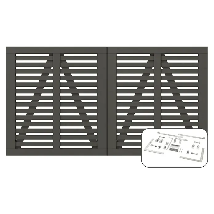 Plus Zauntor Harmoni inkl. Beschläge - 200 x 107 cm, Umbragrau (RAL 7022), Holz - Graue Stallfensterläden aus Holz mit passenden Beschlägen für eine einfache Installation und ein stilvolles Erscheinungsbild.