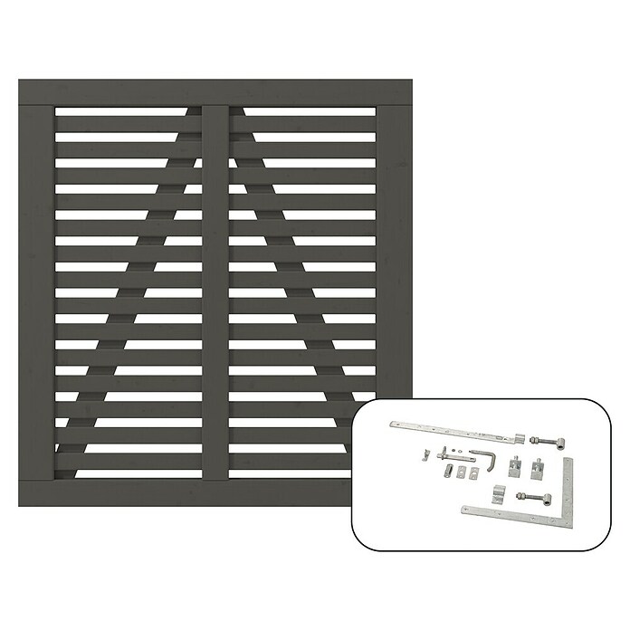 Plus Zauntor Harmoni inkl. Beschläge (100 x 107 cm, Umbragrau (RAL 7022), Holz) | BAUHAUS