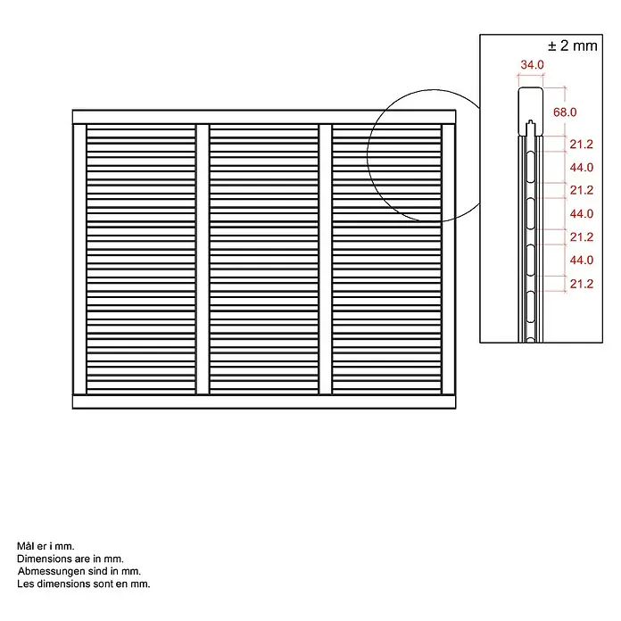 Plus Sichtschutzelement Harmoni - 180 x 107 cm, Weiß (RAL 9010) - Eine detaillierte Ansicht eines Fensterrollos mit Maßangaben, die die Abmessungen des Produkts hervorheben.