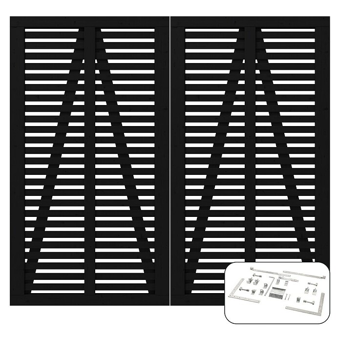 Plus Zauntor Harmoni inkl. Beschläge (200 x 180 cm, Schwarz (RAL 9005), Holz) | BAUHAUS