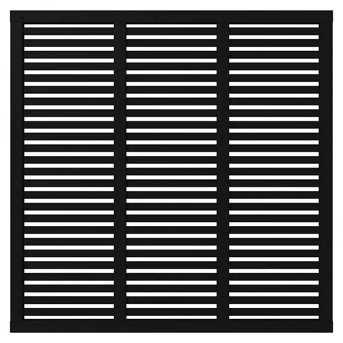 Plus Sichtschutzelement Harmoni - 180 x 180 cm, Schwarz (RAL 9005) - Dunkler, horizontal ausgerichteter Lamellenzaun mit drei Paneelen, ideal für Sichtschutz und modernes Design im Außenbereich.