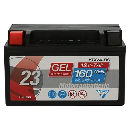 Cartec  Motorradbatterie GEL YTX7A-BS 7Ah 160A
