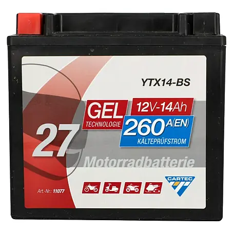 Cartec  Motorradbatterie GEL YTX14-BS 14Ah 260A