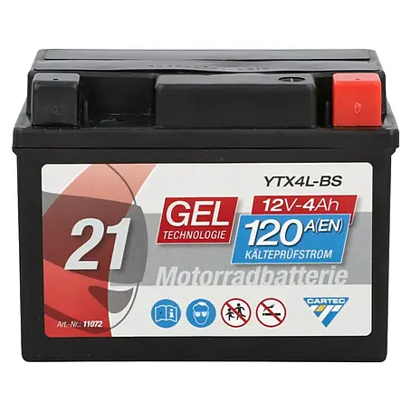 Cartec  Motorradbatterie GEL YTX4L-BS 4Ah 120A