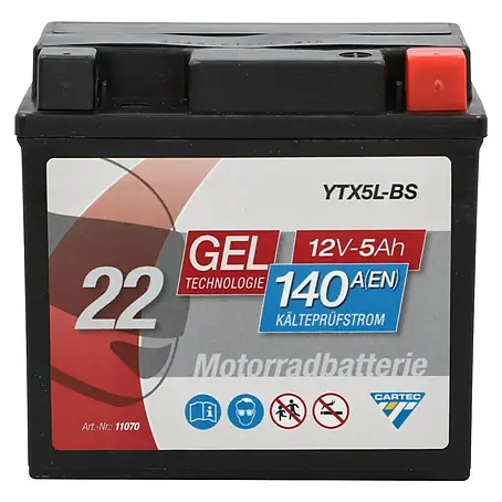Cartec  Motorradbatterie GEL YTX5L-BS 5Ah 140A