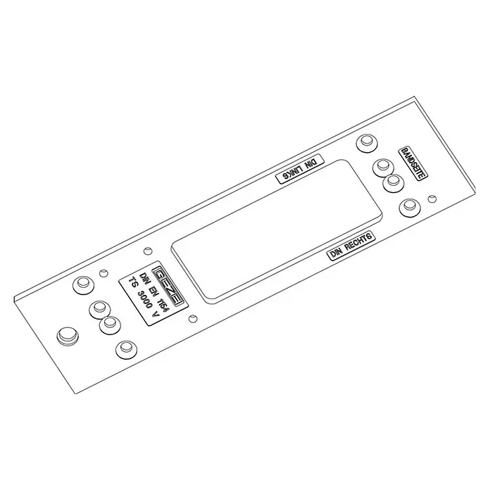 GEZE Montageplatte TS 3000 - L x B x H: 226 x 60 x 60 mm, Passend für: Feuerschutztür und Rauchschutztür zur Türblattmontage, Silber - Schematische Darstellung einer GEZE TS 3000 V Türschließer-Montageplatte, geeignet für DIN-linke und -rechte Türen mit Zubehörbohrungen.