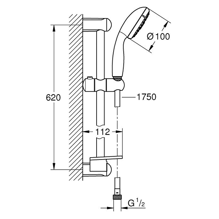 Grohe Brausegarnitur Tempesta 100Lochabstand: 62 cm, Art Strahl: Massagestrahl, Jetstrahl, Rain, Rain O², Chrom Unknown