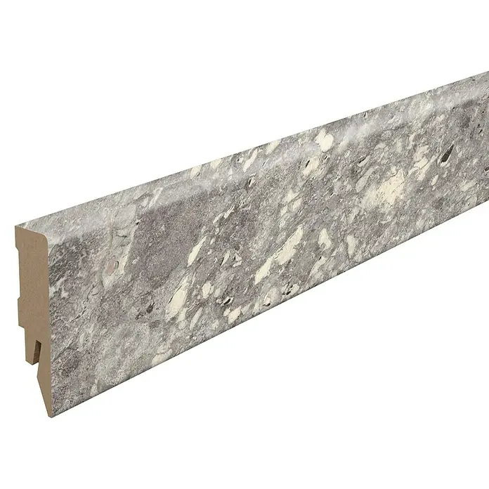 Egger Sockelleiste Cubical L666 Triestino Terrazzo grau - 240 cm x 14 mm x 58 mm, MDF - Graue Sockelleiste mit Marmoroptik. Die Sockelleiste ist aus Holz gefertigt und hat eine robuste, abwaschbare Oberfläche.
