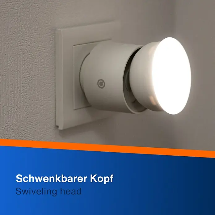 LED-Steckdosenspot - Ø x H: 6,3 x 10,4 cm, Weiß, 10 W, 1.000 lm, Dimmbar - Einsteckbare LED-Leuchte mit schwenkbarem Kopf in einer Wandsteckdose. Optimal für flexible Beleuchtung im Innenbereich.