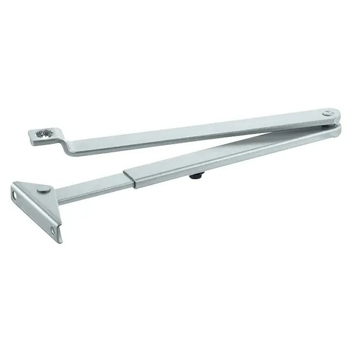 GEZE Türschließer TS 1500 - L x B x H: 261 x 60 x 40 mm, Max. Türbreite: 950 mm, Silber - Nahaufnahme eines silbernen Türschließers mit Gelenkarmen, der für sanftes Schließen sorgt und die Funktionalität verbessert.