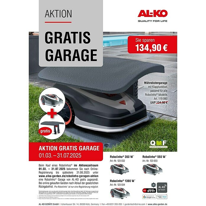 AL-KO Mähroboter Robolinho 1300W (1.000 m², Schnittbreite: 22 cm, Induktionsgestützte Navigation, Begrenzungskabel) | BAUHAUS