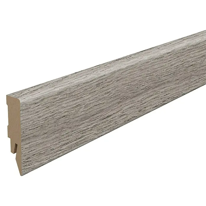 Egger Sockelleiste Cubical L698 Loja Eiche hellgrau - 240 cm x 14 mm x 58 mm, MDF - Grauer Bilderrahmen aus Holz mit feiner Maserung und schlichtem Profil, ideal für moderne und klassische Kunstwerke.