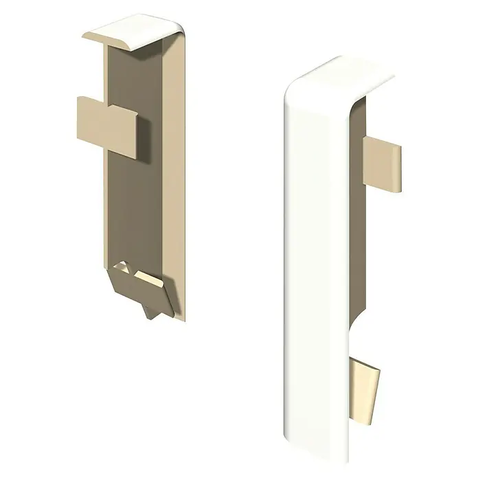 Egger Übergangskappe Cubical - Universal weiß, 2 Stk., Passend für: Egger Cubical Sockelleisten 14 x 58 mm - Detailansicht eines minimalistischen, cremefarbenen Türrahmens mit schlichtem Design und klaren Linien, der modernes Ambiente ausstrahlt.