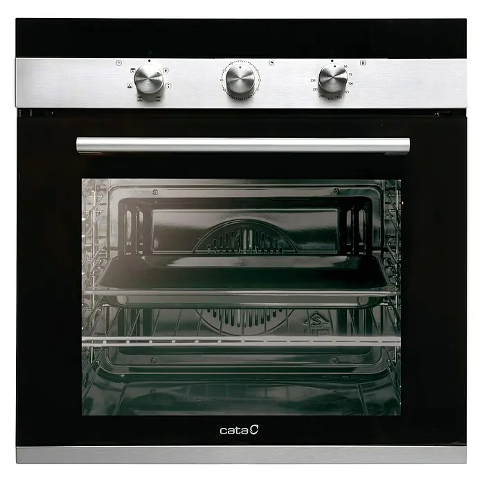 Cata Horno empotrado CM 760 AS BK - Número de tipos de calentamiento: 5 ud., Volumen horno: 50 l - Horno CATA negro con detalles de acero inoxidable y mandos de control. Electrodoméstico moderno para resultados perfectos.