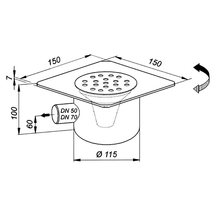 Vafra Kopalniški odtok 1/1  (Do x Š: 150 x 150 mm) | 4040 - Sifons/Abläufe/Ablaufgarnituren | DCDA - Wasserinstallation | DCD - Sanitärinstallation | DC - Sanitärinstallation | D - Sanitär | BAUHAUS