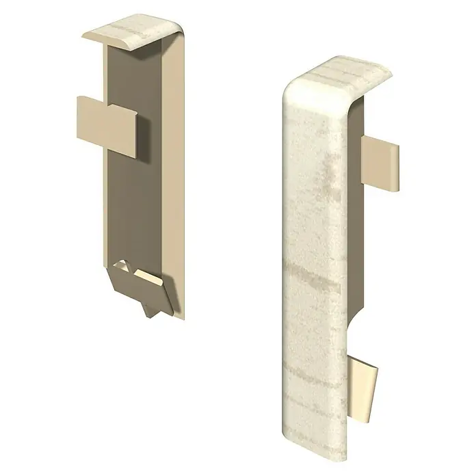 Egger Übergangskappe Cubical - Eiche graublau, 2 Stk., Passend für: Egger Cubical Sockelleisten 14 x 58 mm - Hellbraune, texturierte Kantenprofile mit integrierten Befestigungsklammern.