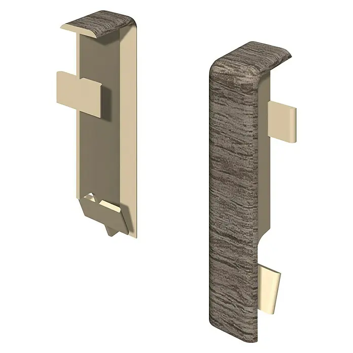 Egger Übergangskappe Cubical - Eiche anthrazit, 2 Stk., Passend für: Egger Cubical Sockelleisten 14 x 58 mm - Eck- oder Endleiste in Holzoptik mit integrierten beigefarbenen Befestigungsclips.