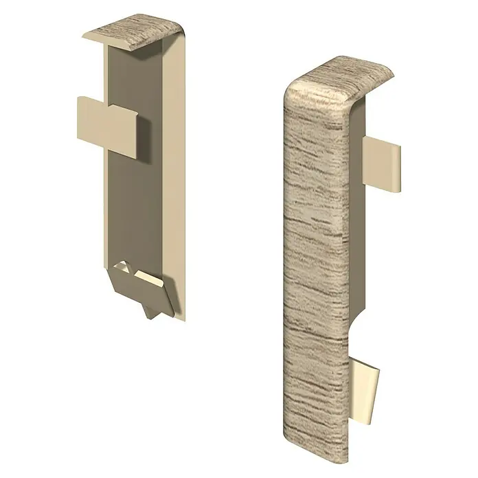 Egger Übergangskappe Cubical - Eiche hellgrau, 2 Stk., Passend für: Egger Cubical Sockelleisten 14 x 58 mm - Beiges und Holzdekor-Möbelbeschlag mit Befestigungsclips.