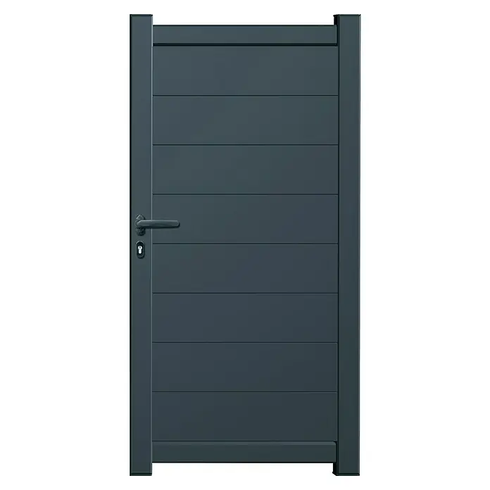 GHP360 Gartentor PH01 - 100 x 180 cm, Anthrazit RAL 7016, Aluminium - Dunkelgraues Lamellentor mit Griff und Schloss.