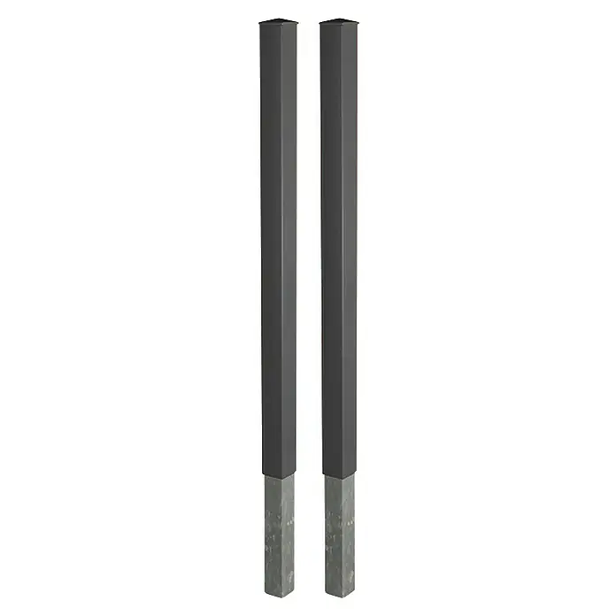 GHP360 Zaunpfosten - Höhe: 250 cm, Durchmesser: 10 cm, Anthrazit RAL 7016, Aluminium - Zwei dunkelgraue Vierkantpfosten mit strukturierten hellgrauen Sockeln.