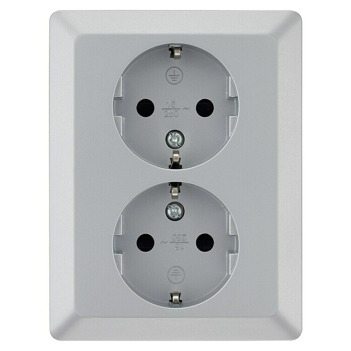 Luceco Oxford Enchufe doble (Plata, Mate, Plástico, Montaje en la pared) | BAUHAUS