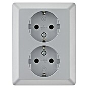 Luceco Oxford Enchufe doble (Plata, Mate, Plástico, Montaje en la pared) | BAUHAUS