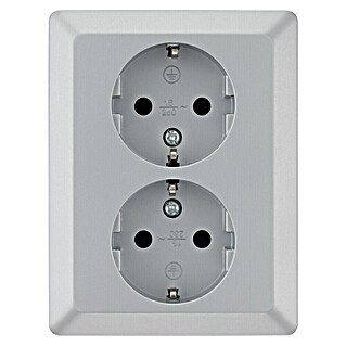 Luceco Oxford Enchufe doble (Plata, Mate, Plástico, Montaje en la pared)
