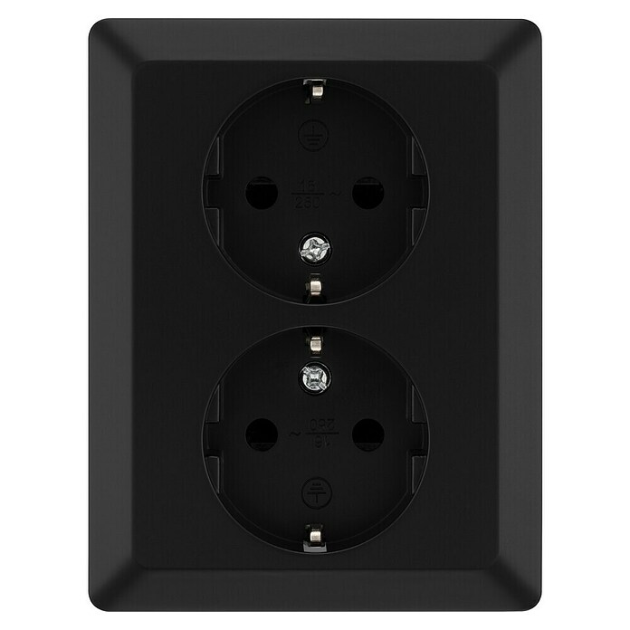 Luceco Oxford Enchufe doble (Negro, Mate, Plástico, Montaje en la pared) | BAUHAUS