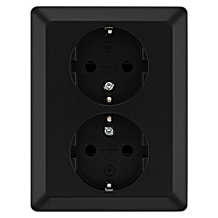 Luceco Oxford Enchufe doble (Negro, Mate, Plástico, Montaje en la pared)