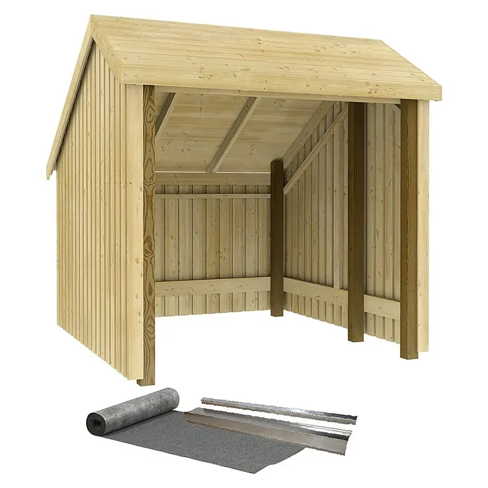 Plus Universal-Unterstand Für Fahrräder - Holz, Inkl. Dachpappe/Aluleisten - Holzschuppen mit Dach, Dachpappe und Metallblenden für die Montage.