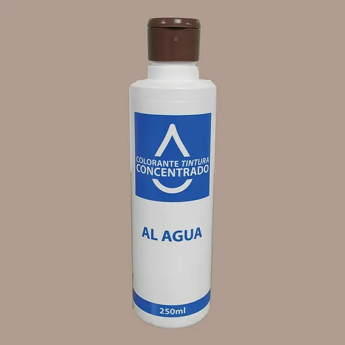 Colorante Concentrado al agua - Pardo, 250 ml - Botella blanca con tapón marrón y etiqueta azul que dice "COLORANTE TINTURA CONCENTRADO" y "AL AGUA".