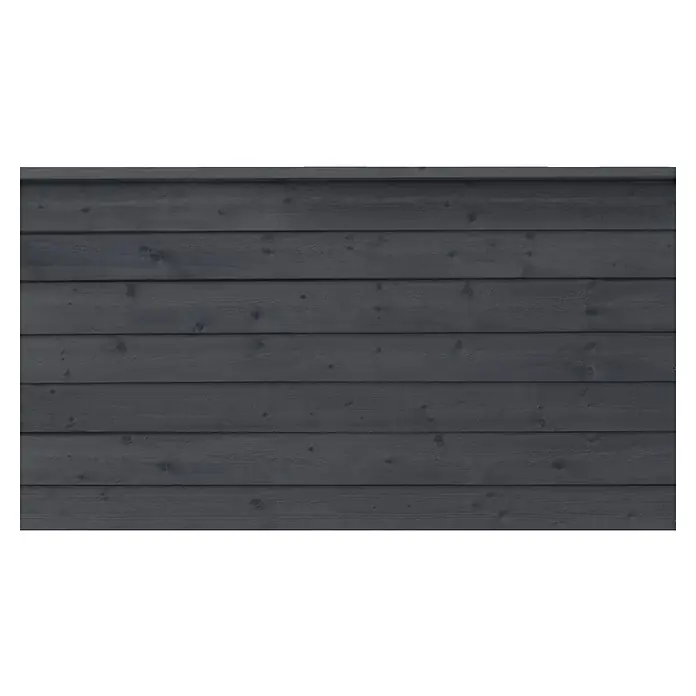 Sichtschutzelement Klink - L x B x H: 91 x 174 x 2,7 cm, Holz, Schwarz RAL 9005 - Nahaufnahme einer Wandverkleidung aus dunkelgrauem Holz mit horizontalen Brettern und sichtbarer Holzmaserung für rustikale Textur.