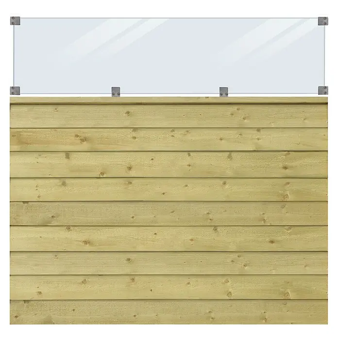 Plus Sichtschutzelement Klink inkl. Glas - L x B x H: 163 cm x 174 mm x 2,7 cm, Holz, Natur - Zaunpaneel aus Holz mit transparentem Glasaufsatz, befestigt mit Metallhalterungen.