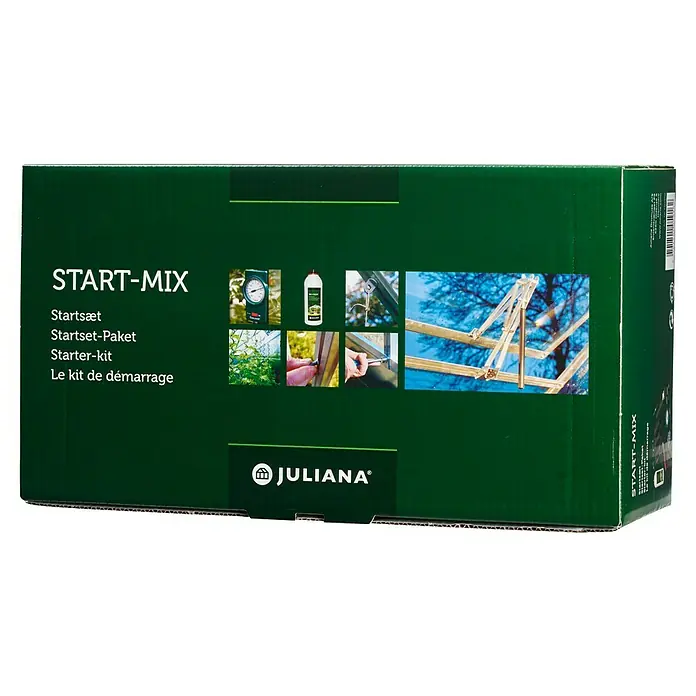 Juliana Starter-Set - Passend für: Juliana & Halls Gewächshäuser - Abbildung einer Verpackung des Juliana Start-Mix Gewächshaus-Starterkits, ideal für den erfolgreichen Start in die Gartensaison.