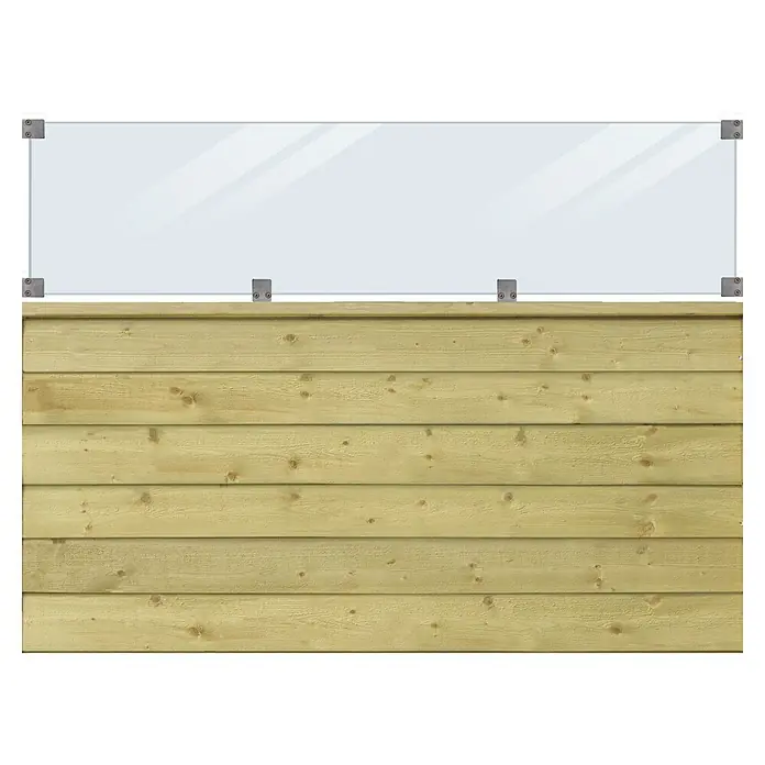 Plus Sichtschutzelement Klink inkl. Glas - L x B x H: 125 cm x 174 mm x 2,7 cm, Holz, Natur - Transparente Glasplatte mit Metallbefestigungen über Holzzaunstruktur.